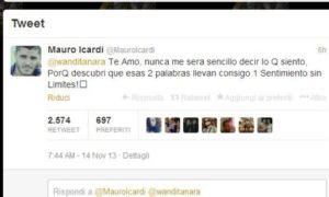 Icardi su twitter dichiara il suo amore per Wanda Nara