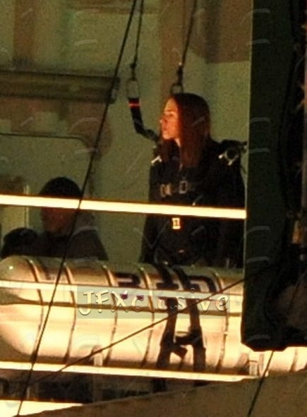 Scarlett Johansson sul set di Captain America: The Winter Soldier