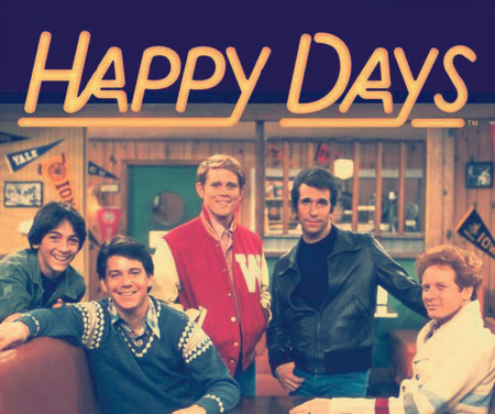 Una delle locandine di "Happy Days" con parte del cast.