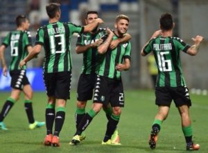 I giocatori del Sassuolo esultano dopo la rete di Berardi | Foto Twitter