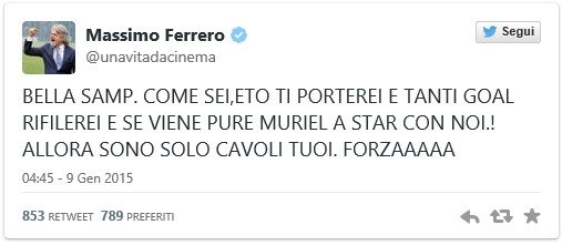 Il tweet di Massimo Ferrero | Foto Twitter